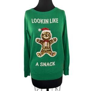 Tipsy Elves Lookin Like A Snack Green Ugly Christmas Sweater Sequin M Medium